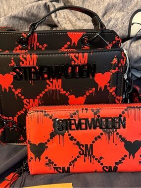 Steve Madden Black and Red Halloween Purse and wallet set